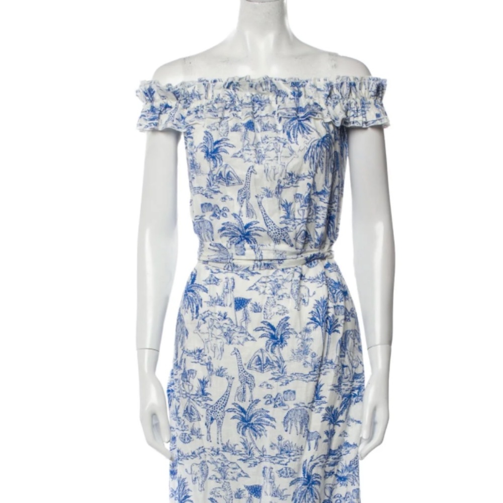 Tory Birch Midi Linen Toile Dress with Sash, Size M